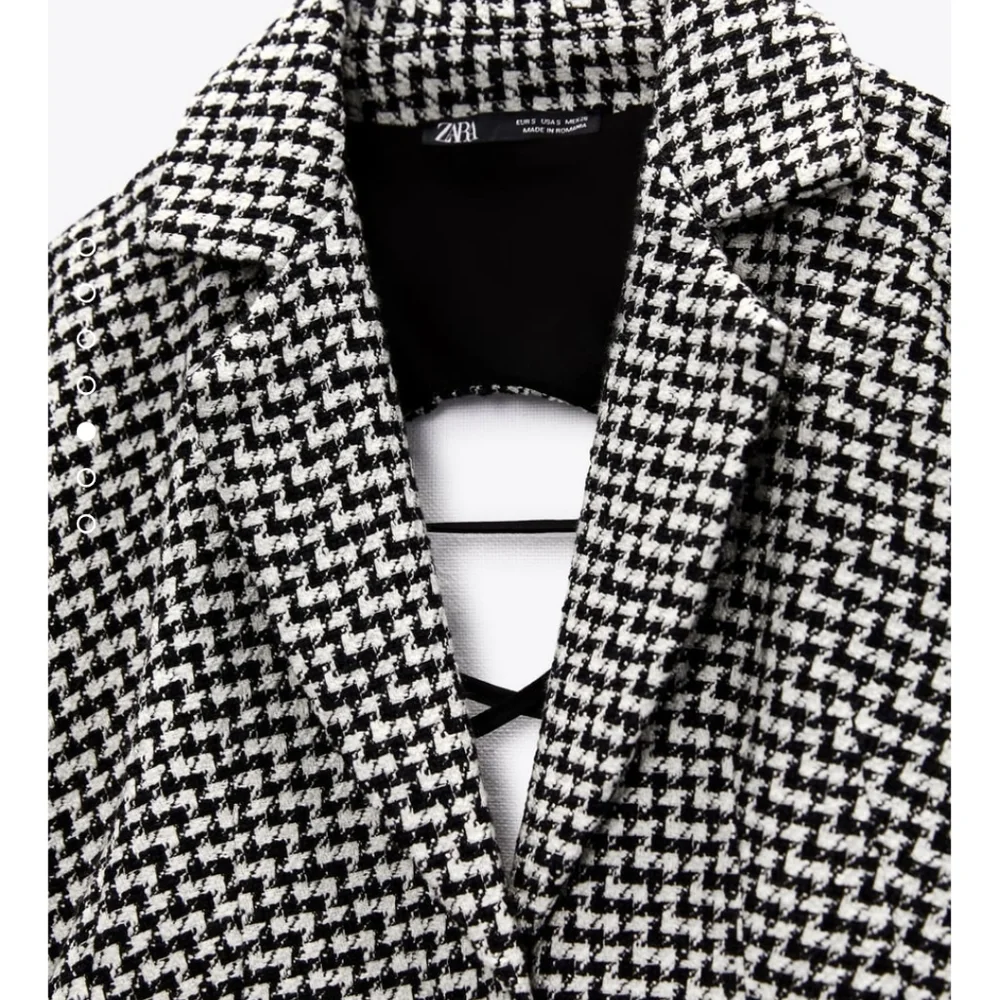 NWT Zara * Houndstooth Textured Tweed Blazer Dress Cut Out Size XS S - Picture 15 of 15